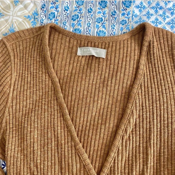 Everlane Organic Cotton The Cozy Rib Wrap Top Cappuccino Size Large - Picture 8 of 8